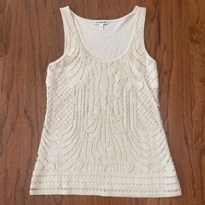 Express Sleeveless Top Beige Crochet Lace Overlay Tank Gold Metallic